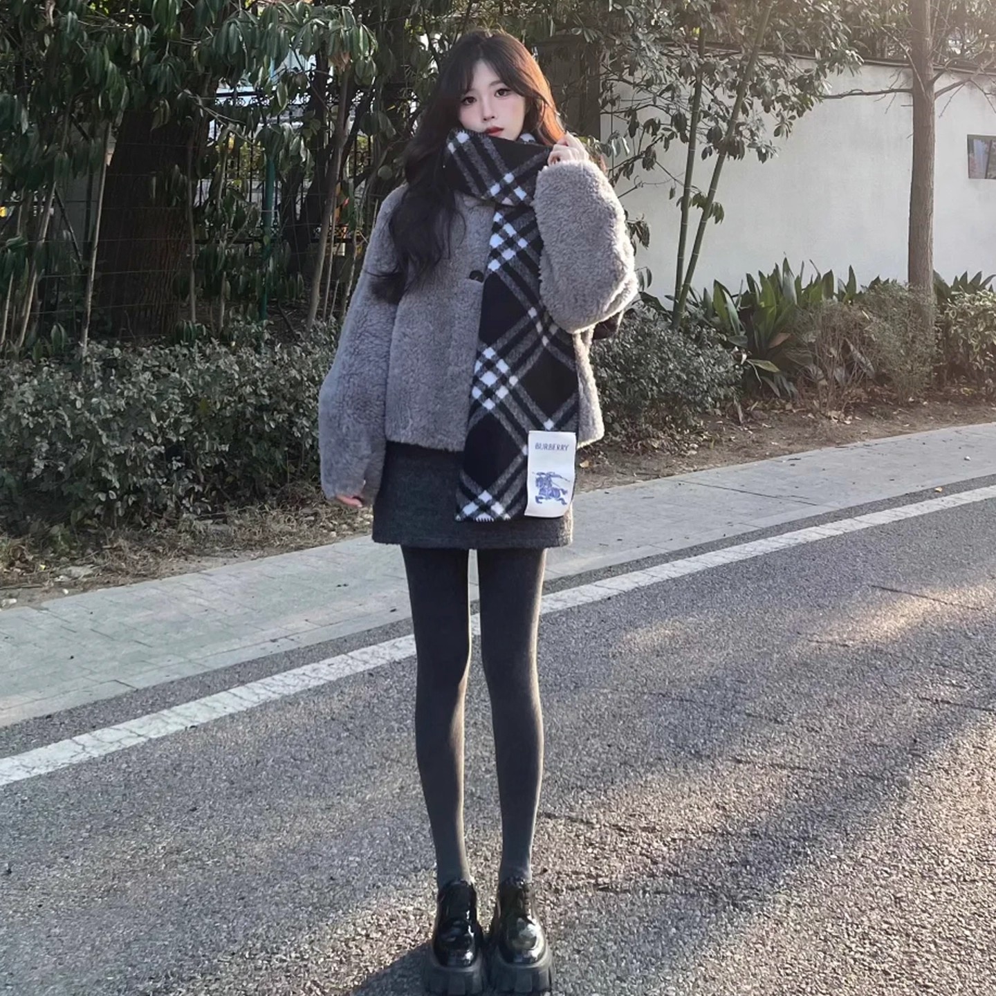 灰色毛呢半身裙女秋冬季2025新款