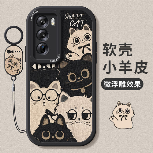 适用opporeno12黑白猫咪手机壳软
