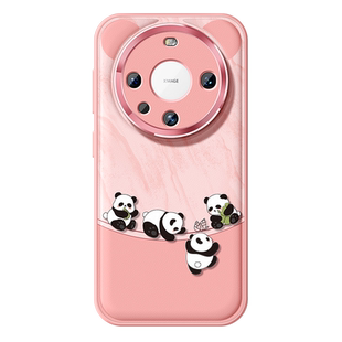 适用华为mate60pro+手机壳女款mate50保护套全包镜头40e金属圈防摔meta30epro调皮熊猫磨砂mt40硅胶新款外壳