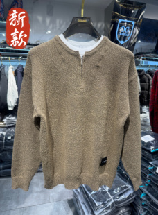 实体秋冬男雪尼尔不起球假两件圆领针织毛衣韩版宽松百搭打底内搭