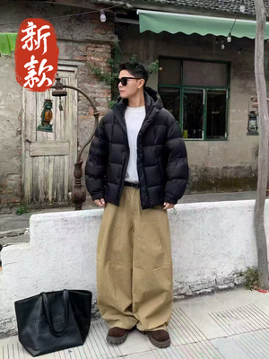 实体潮牌90绒白鸭绒连帽高充绒量泡芙羽绒服男士冬季宽松潮牌外套