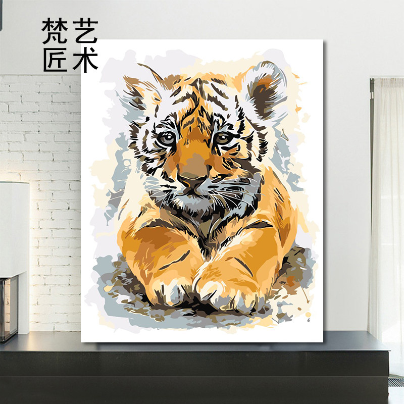 diy数字油画老虎动物风景定制外框油彩画手工填色客厅卧室装饰画