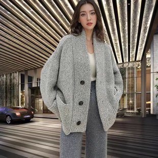 凯悦羊绒XI有牛货千克棒针大开衫~羊绒衫花纱加厚V领开衫外套