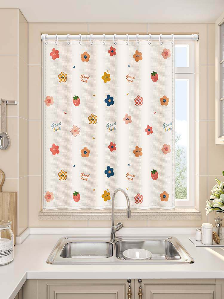 厨房卫生间窗帘遮光防油厕所浴室窗户免打孔遮挡拉帘卷帘遮阳帘子