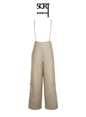 SCRT集喜瑭英伦风羊毛吊带直筒裤侧开叉背带裤SFS2525