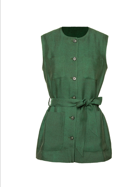 SCRT集喜瑭香云纱口袋马甲圆领上衣SGS12474