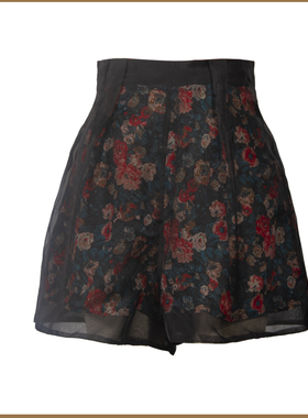 SCRT集喜瑭欧根缎印花短裤通勤双层碎花SDW2325