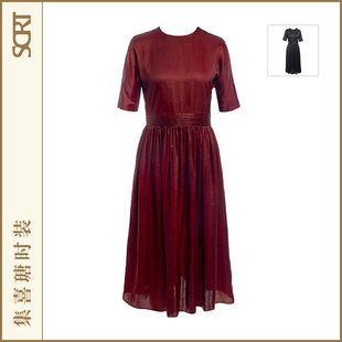 SCRT集喜瑭香云纱红云纱短袖 连衣裙SDW2561