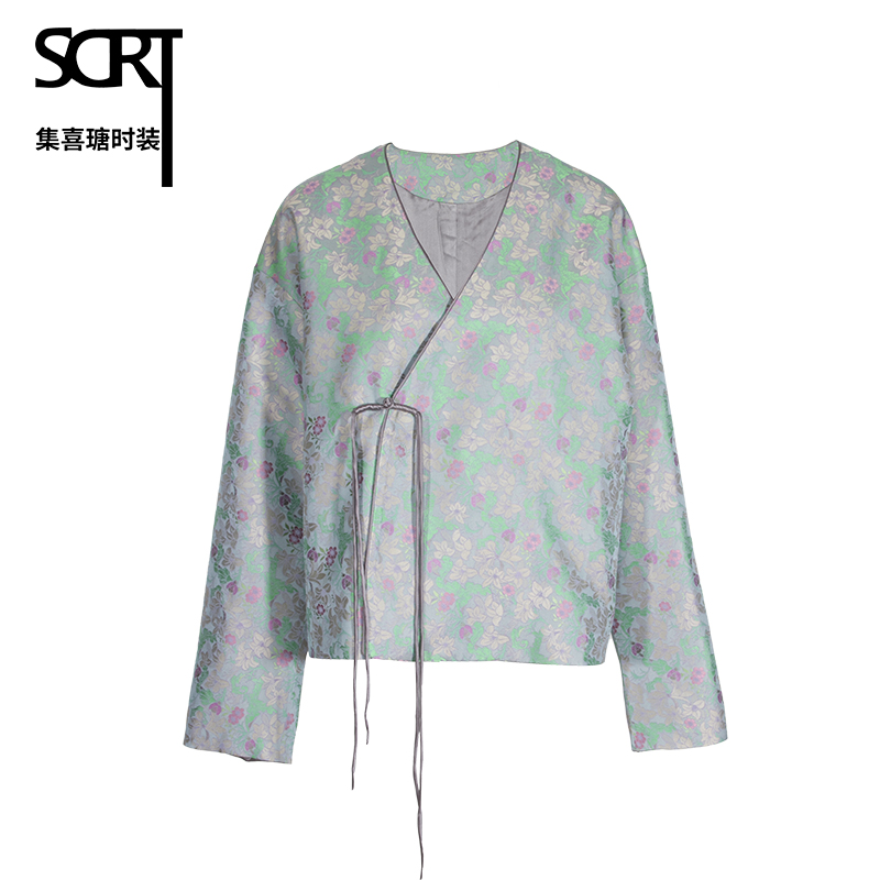 SCRT集喜瑭新中式桑蚕丝宋锦手工盘扣外套上衣SFS4618