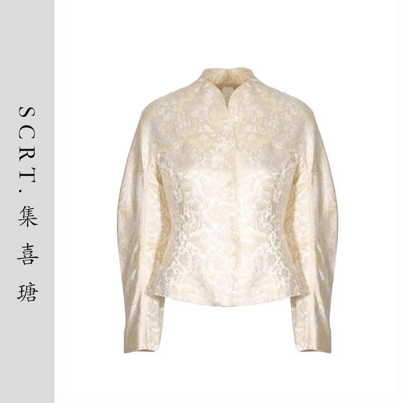 SCRT集喜瑭桑蚕丝龙纹提花镂空小西装真丝上衣外套SFS1383