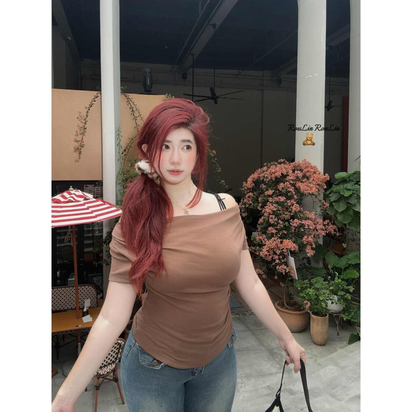 小肉琳/韩模神Tee/微胖mm荡领多穿无袖t恤女抽褶收腰显瘦上衣短袖