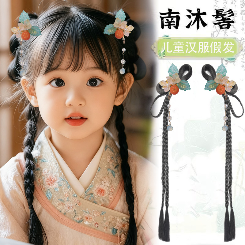 儿童汉服头饰古装一体式全套发髻女童古风假发垫发包盘发演出造型