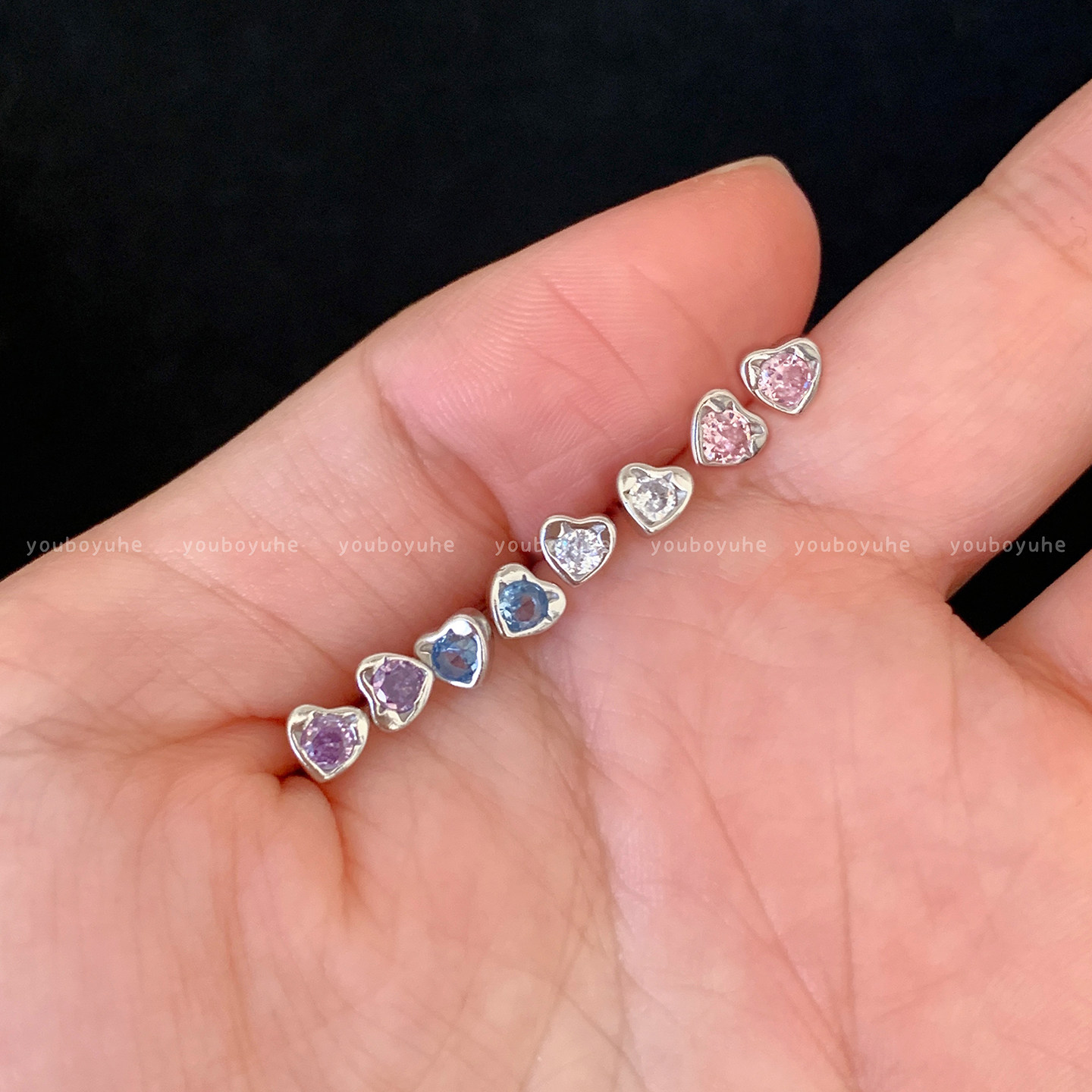 S999纯银迷你粉锆爱心耳钉女精致小巧百搭耳环养耳洞睡觉免摘耳饰,饰品/流行首饰/时尚饰品新,耳环,淘宝优惠券,粉丝福利购,淘宝优惠卷