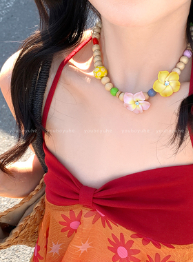木珠鸡蛋花项链新款度假风配饰品