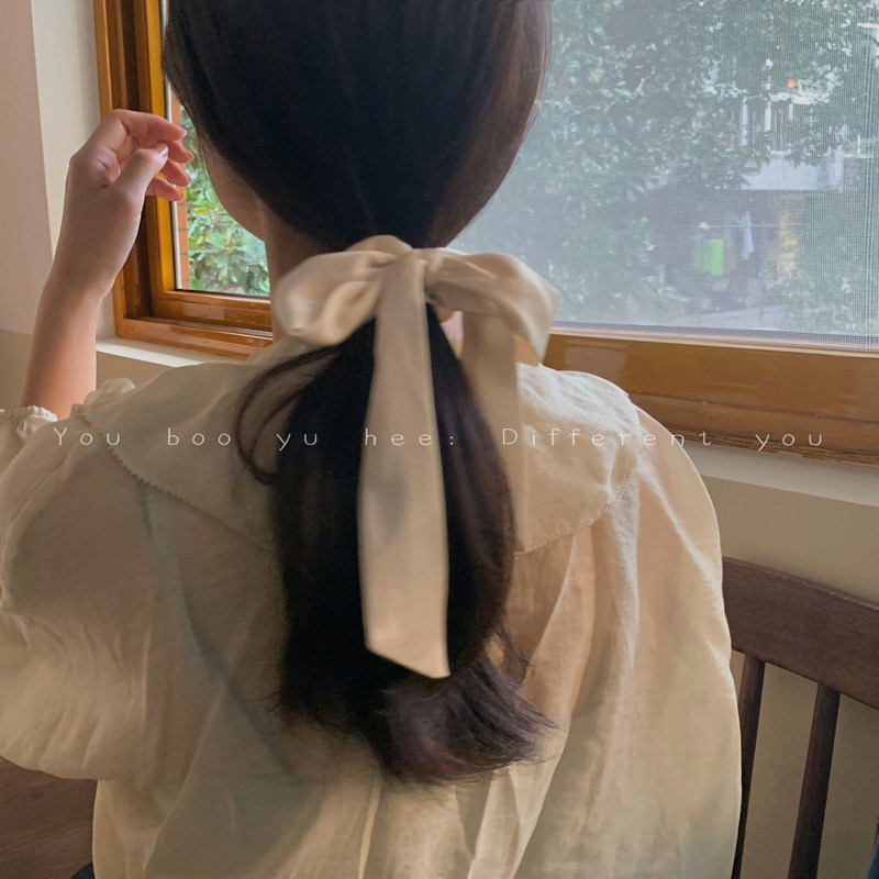 白色丝带绑发发绳女款法式蝴蝶结飘带大肠发圈韩系橡皮筋发饰头饰
