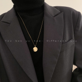 金色人像圆牌项链长款 轻奢高级感秋冬毛衣链小众百搭卫衣链配饰女