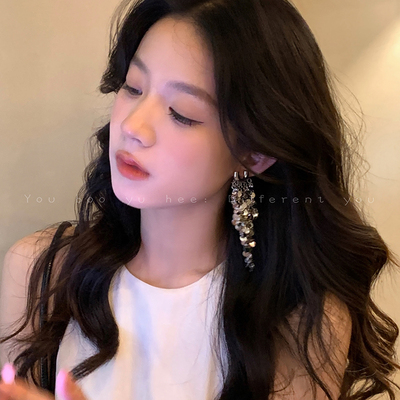 高级感金属亮片流苏耳环夸张耳饰