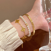 高品质碎冰冰沙金不掉色手镯女轻奢高级感珍珠手串小众叠戴手饰品