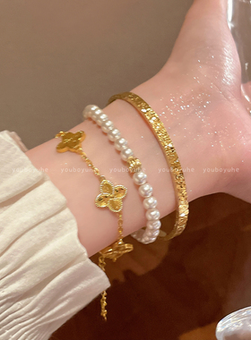 碎冰冰沙金不掉色手镯叠戴手串女