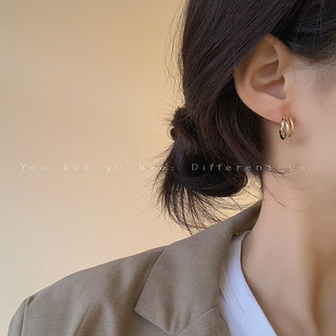 爆款 S925纯银针2024新款 金属耳环小众高级感耳钉女金色耳饰品耳圈