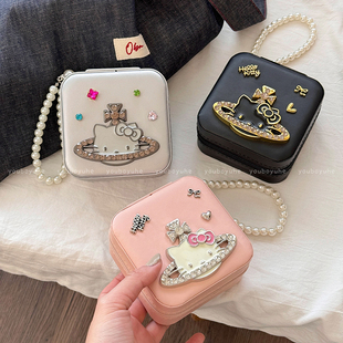 kt猫土星皮质收纳盒外出旅游便携式盒子项链戒指耳环首饰盒防氧化