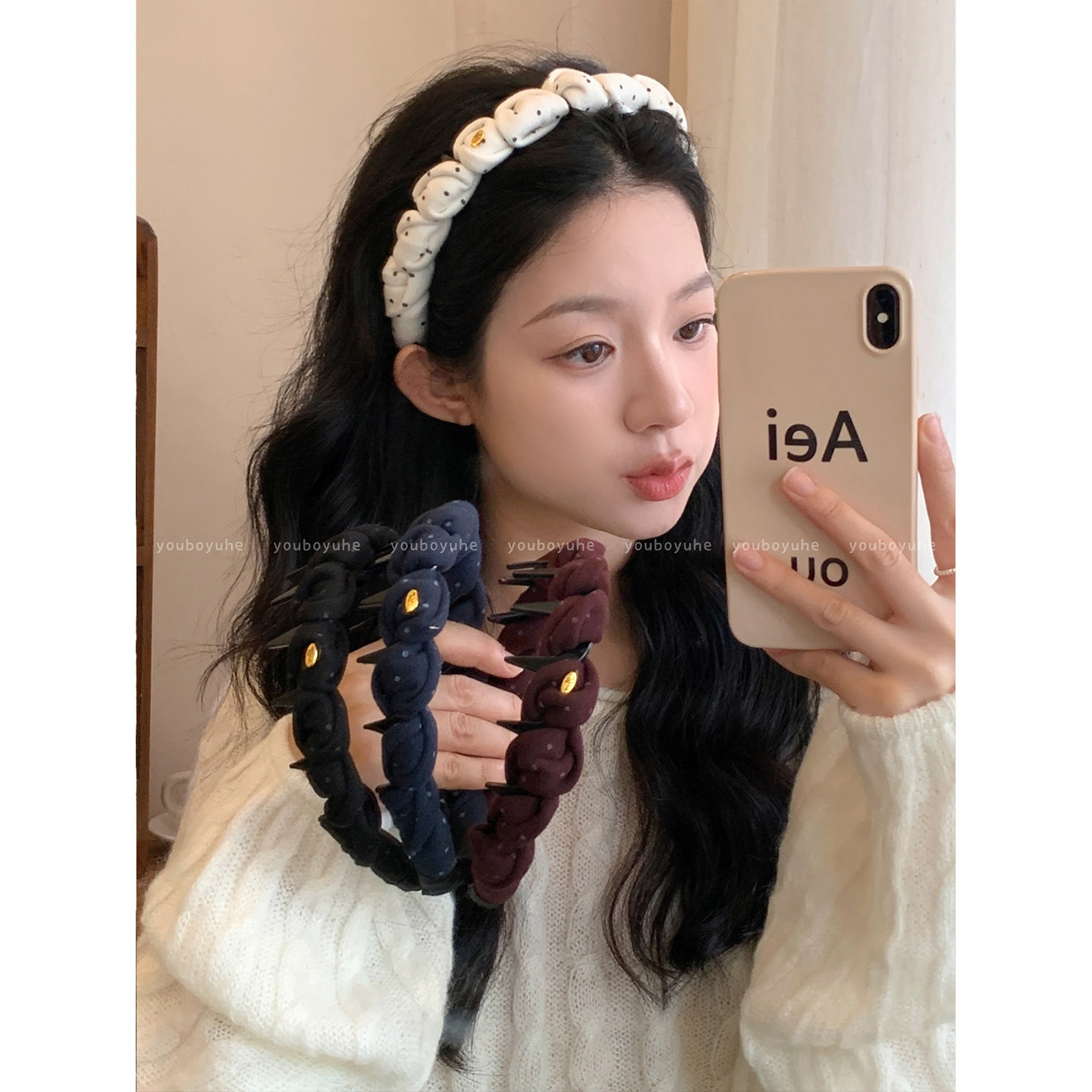 韩系波点缠绕带齿高颅顶防滑发箍