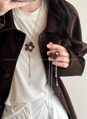 复古豹纹爱心高级感独特设计项链