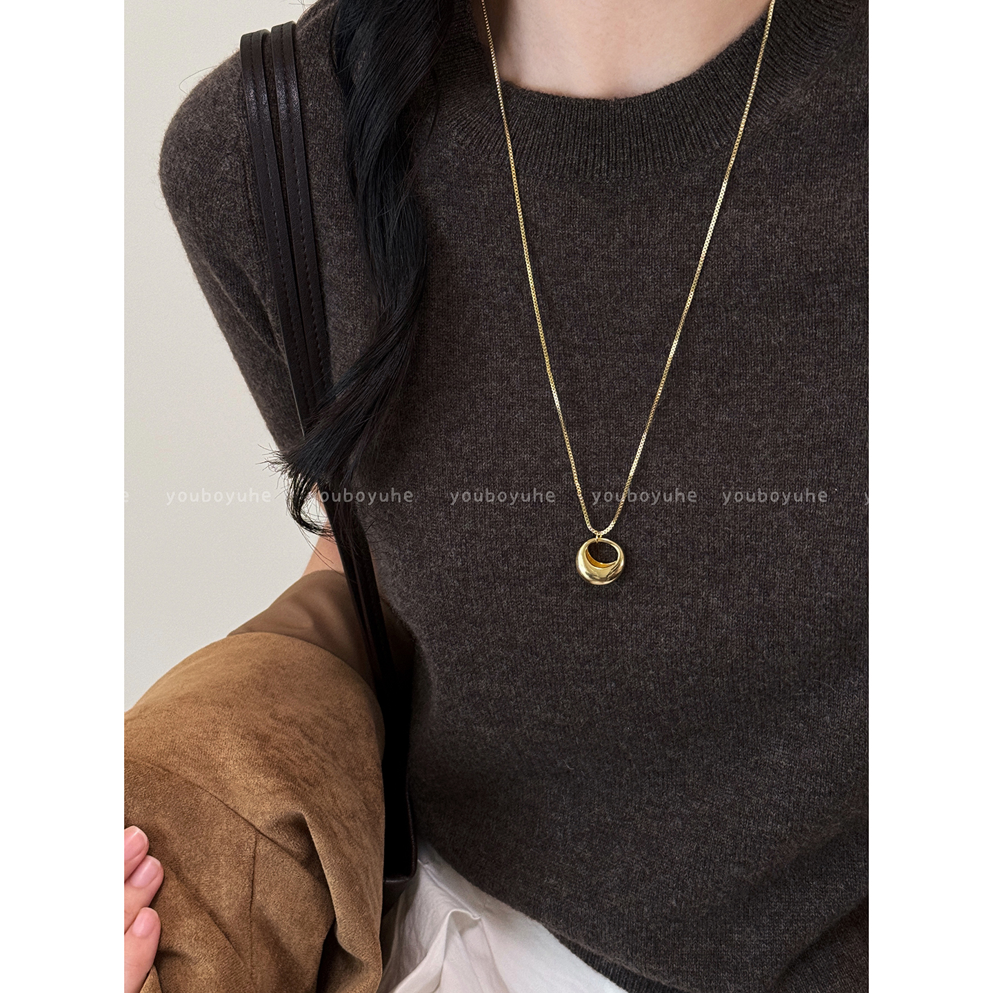 秋冬金色包包项链长款毛衣链配饰