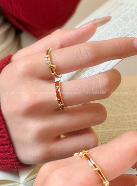 本命年红色小马小众设计开口戒指