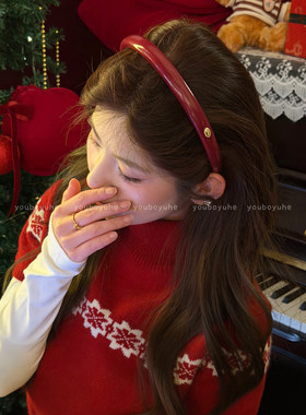 红韵迎新！新年红色皮革发箍女高级感洋气时尚头箍高颅顶压发发饰