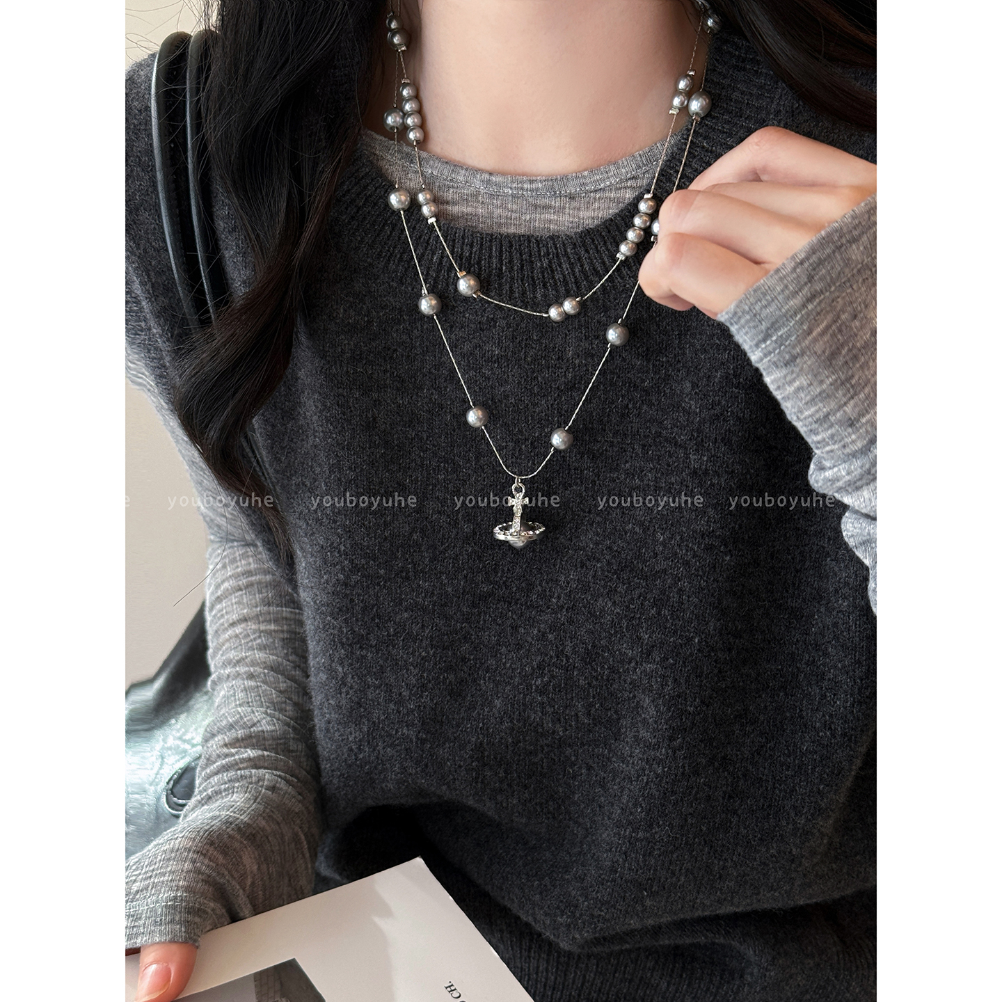 西太后土星叠戴珍珠独特设计项链