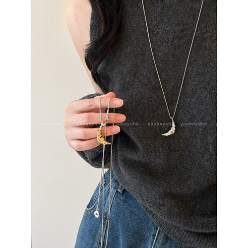 韩系简约金色牛角包高级感项链