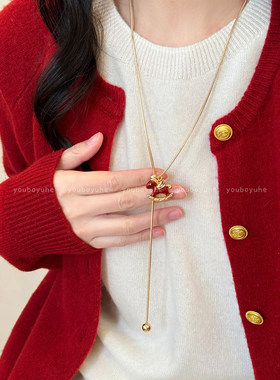 本命年小马抽拉项链秋冬毛衣链女