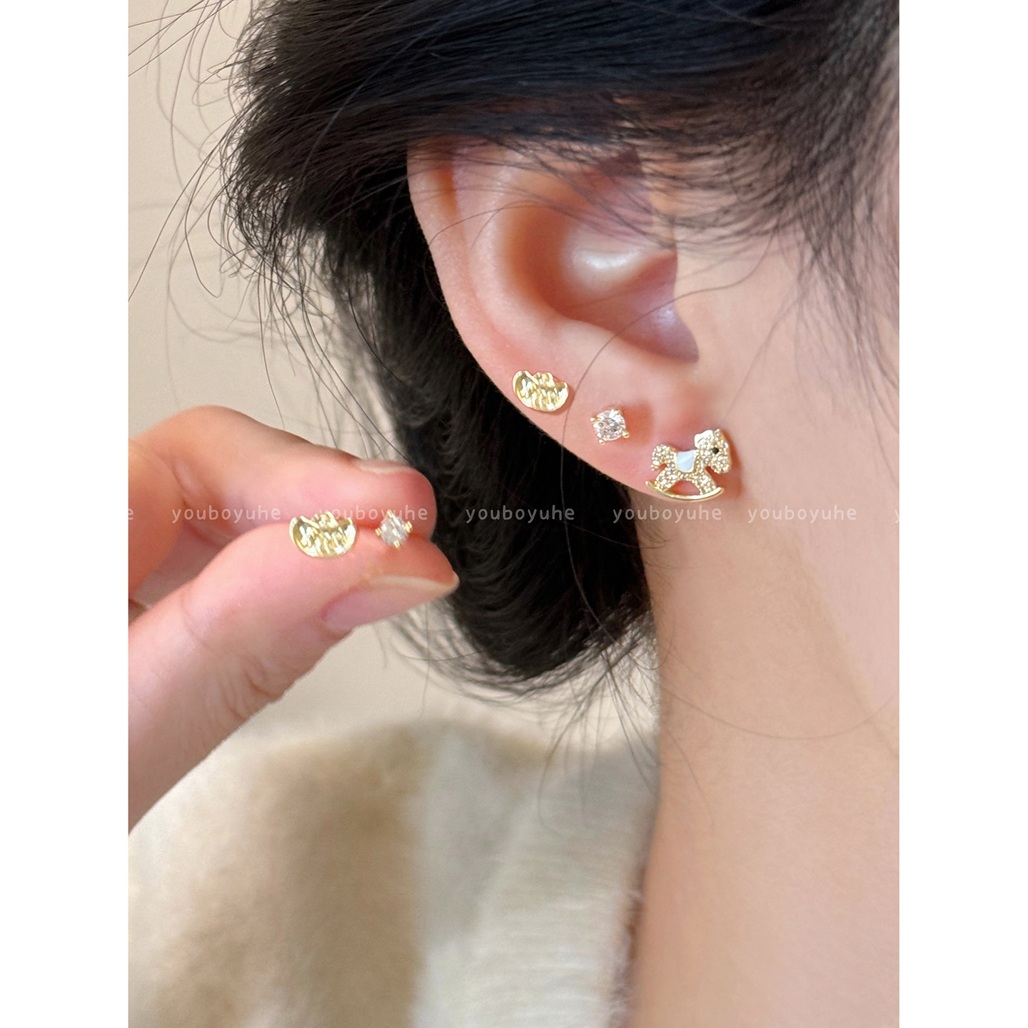六件套！金色小马元宝耳环女2025新款高级感耳钉精致小巧银针耳饰,饰品/流行首饰/时尚饰品新,耳环,淘宝优惠券,粉丝福利购,淘宝优惠卷