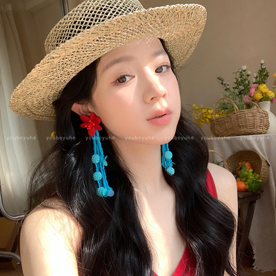 花朵耳环女度假风夸张流苏耳钉