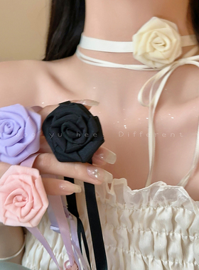 丝带玫瑰花2026新款氛围感锁骨链