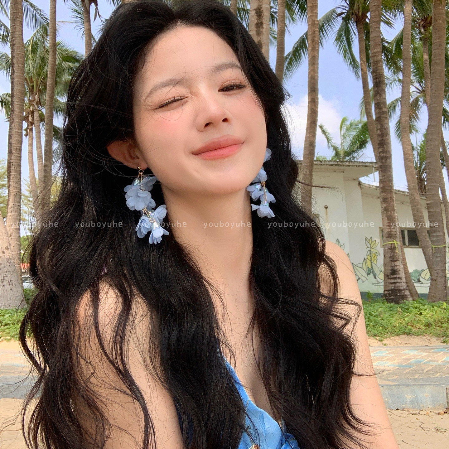 海边铃兰花朵流苏独特绝美耳环图片