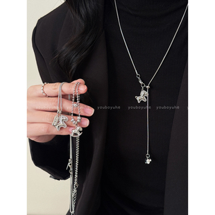 马到钱来~银色小马长款项链女大气高档轻奢高级感毛衣链挂脖配饰