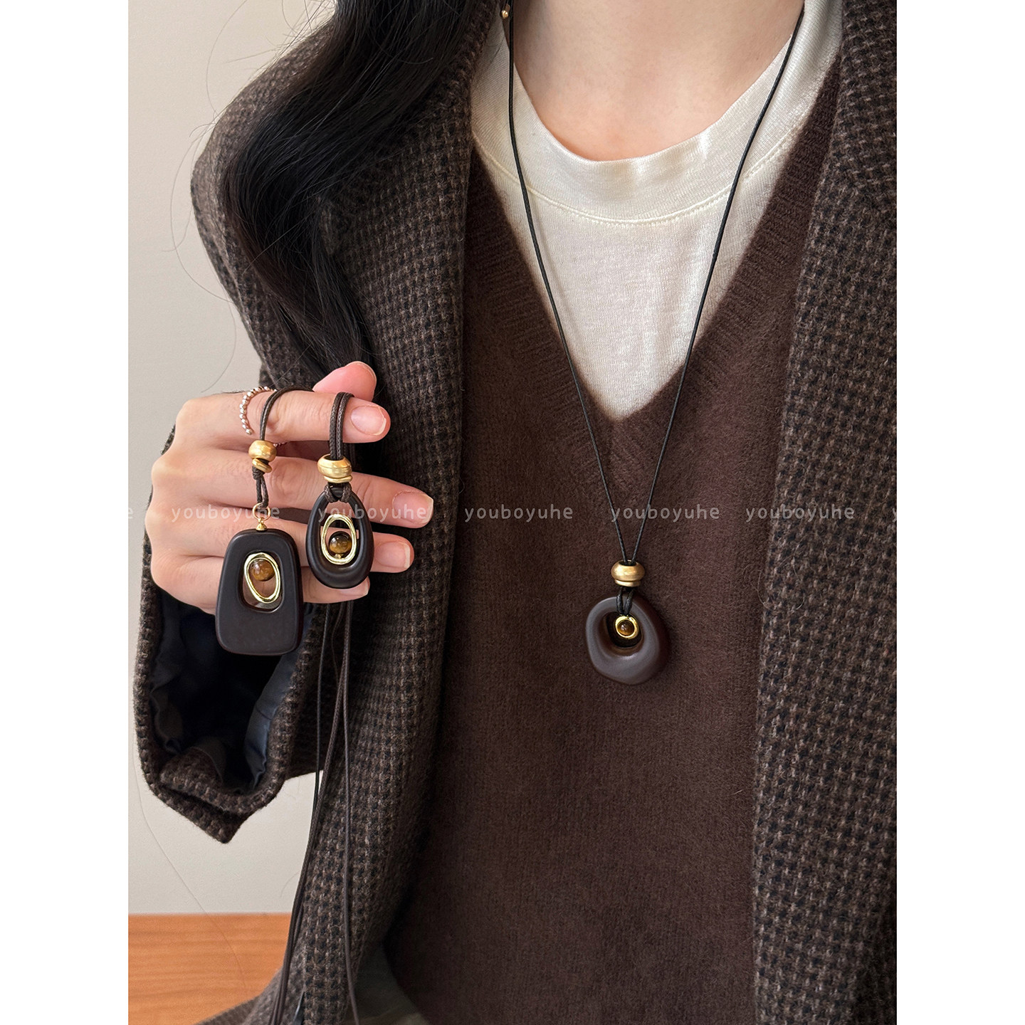 冬韵复古~新中式咖色串珠项链女2025新款毛衣链秋冬百搭挂绳配饰,饰品/流行首饰/时尚饰品新,项链,淘宝优惠券,粉丝福利购,淘宝优惠卷