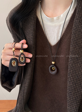 新中式咖色串珠百搭气质新款项链