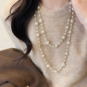 小香风双层叠戴珍珠项链女2025秋冬新款 轻奢高级感长款 毛衣链配饰