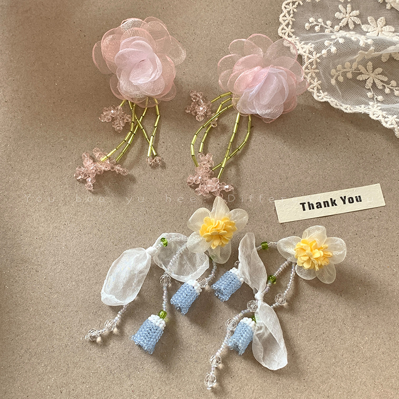 铃兰花串珠流苏耳环森系长款耳饰