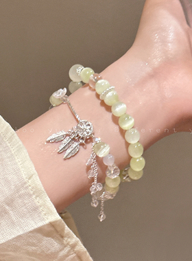 猫眼石花朵水晶串珠手链闺蜜手饰