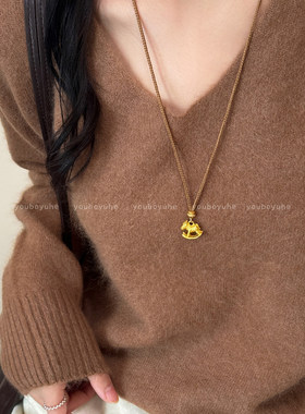 新中式金色小马编绳项链毛衣链女