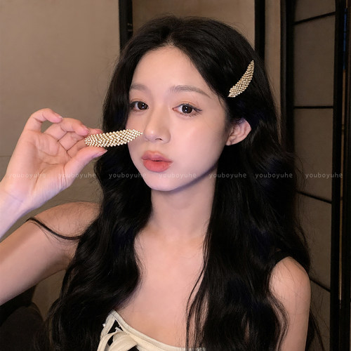 法式千金小香风闪钻羽毛bb夹发夹