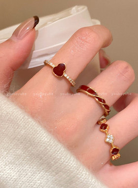 新中式红色葫芦小众叠戴开口戒指