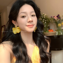 海岛风情~黄色花朵耳环女海边度假风夸张耳钉彩色多巴胺耳夹耳饰