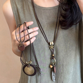 羽毛项链女民族风高级装 新中式 复古长款 饰毛衣链波西米亚吊坠配饰