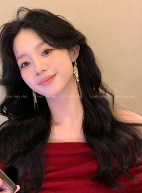 金色麦穗锆石流苏耳环女高级感轻奢小众银针耳钉夸张独特漂亮耳饰