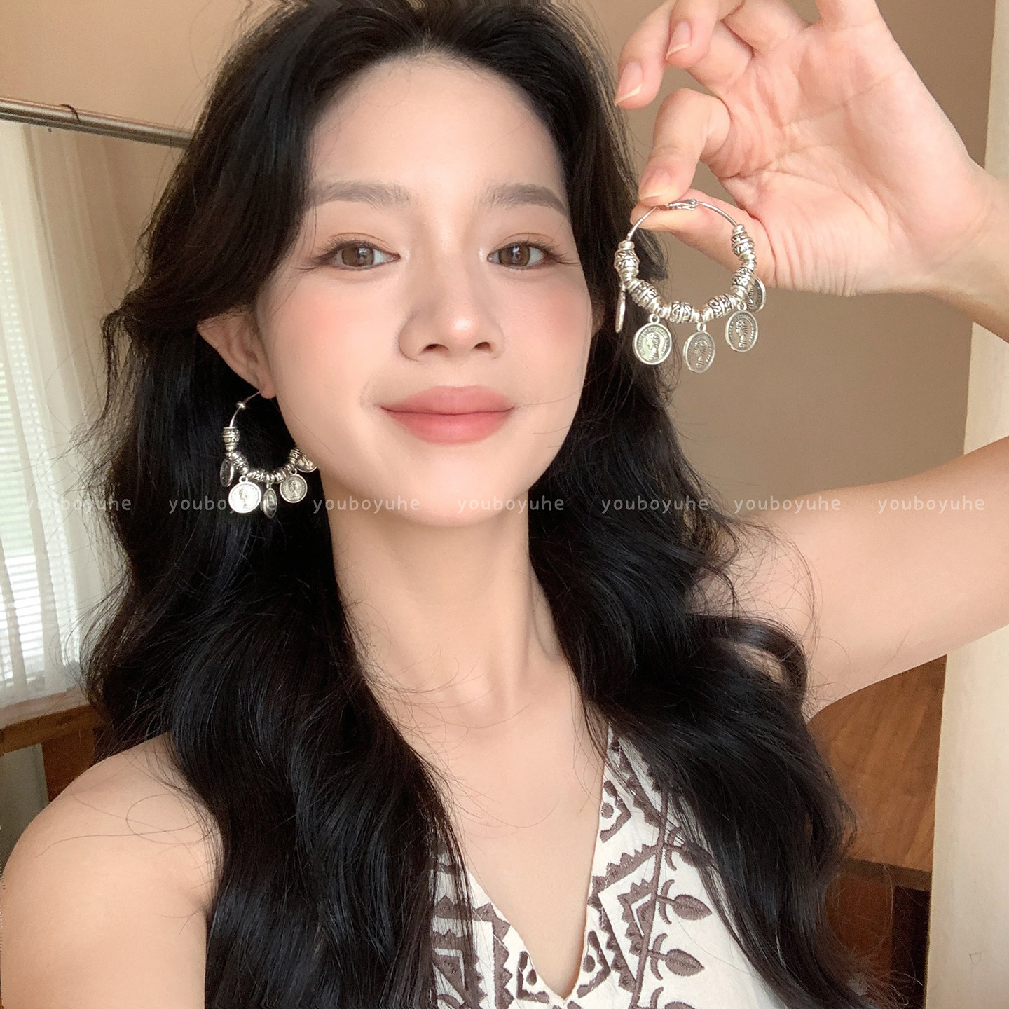 易梦玲同款人像流苏圈圈耳环耳饰